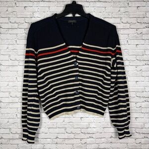 Rag & Bone Navy Red Striped Cotton Cashmere Blend Cardigan Sweater Size Large